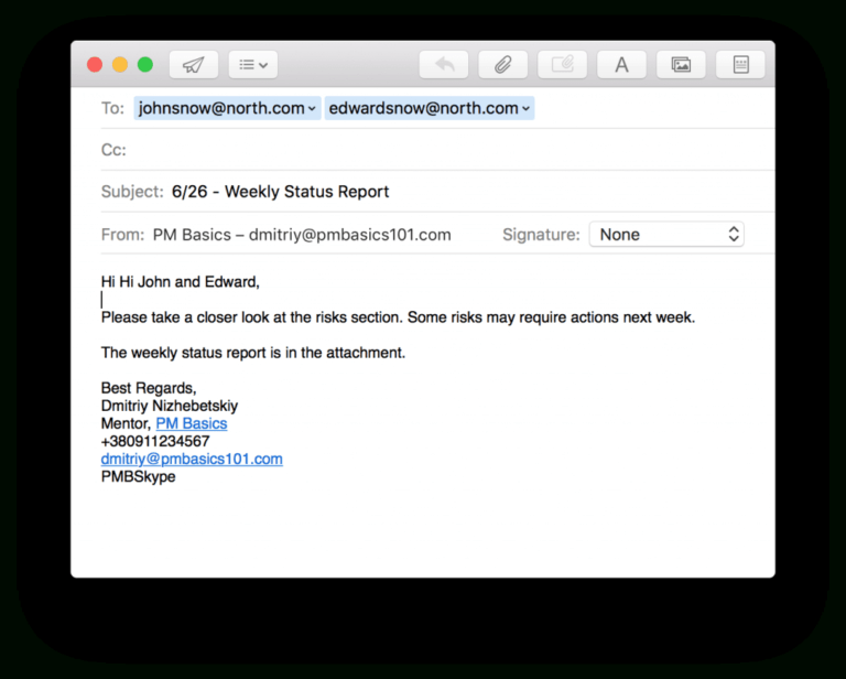 Project Status Report Email Template