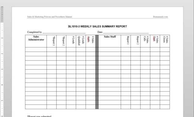 Weekly Sales Summary Report Template | Sl1010-3 throughout Sales Representative Report Template
