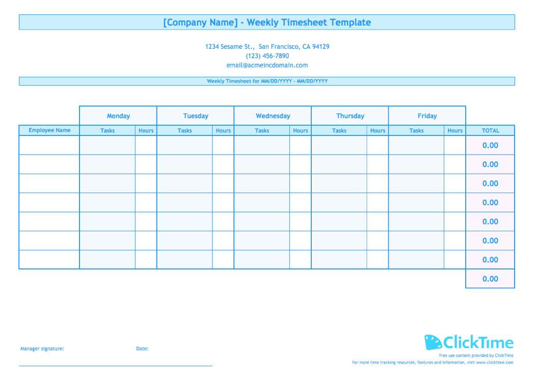 Weekly Timesheet Template For Multiple Employees | Clicktime Inside Weekly Time Card Template Free