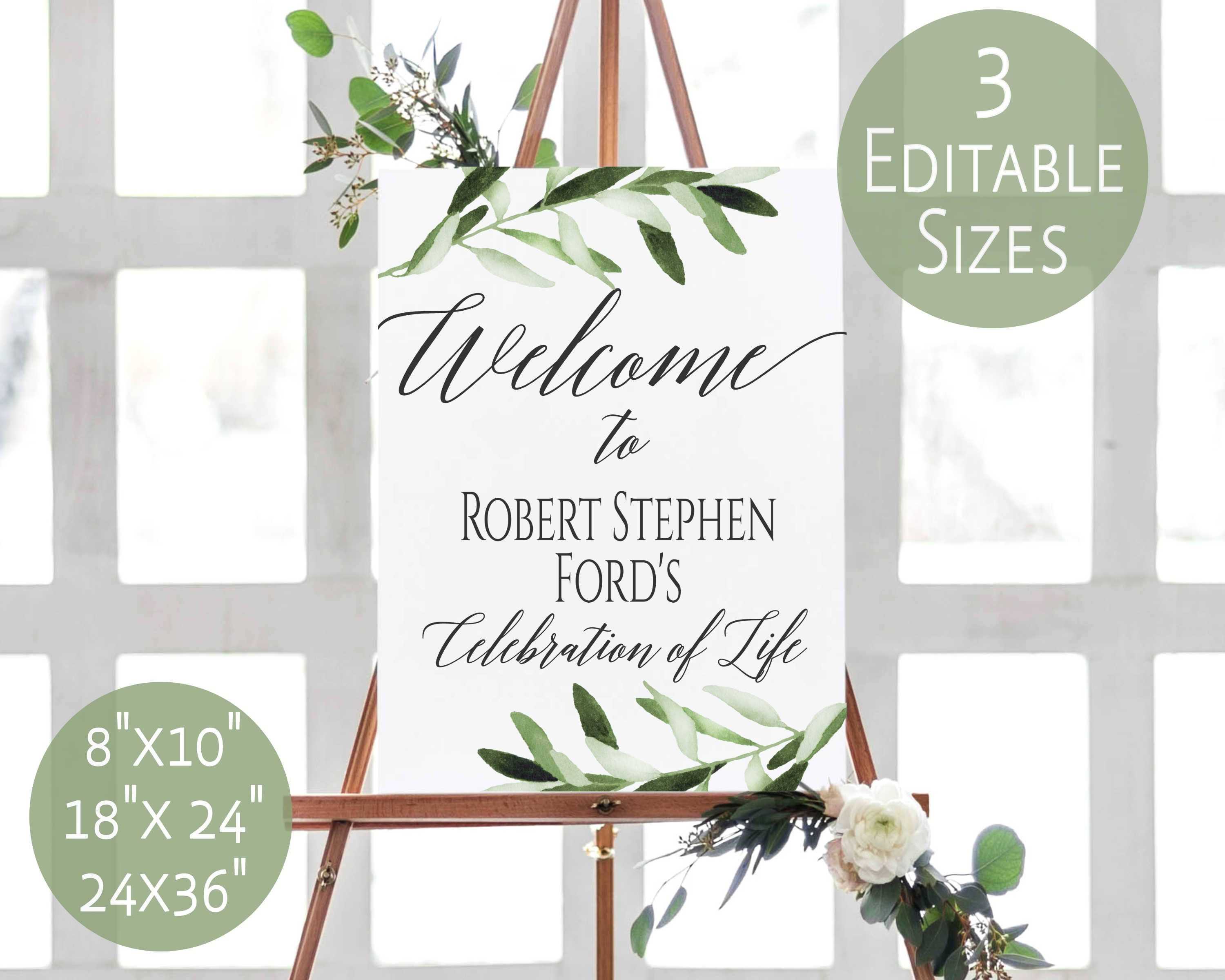 Welcome Sign Celebration Of Life, Printable, Funeral For Celebrate It Templates Place Cards