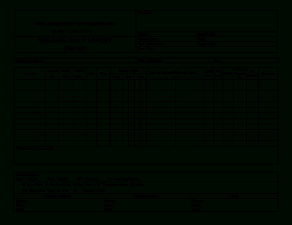 Welding Inspection Report Template And Piping Welding Daily Throughout Welding Inspection Report Template