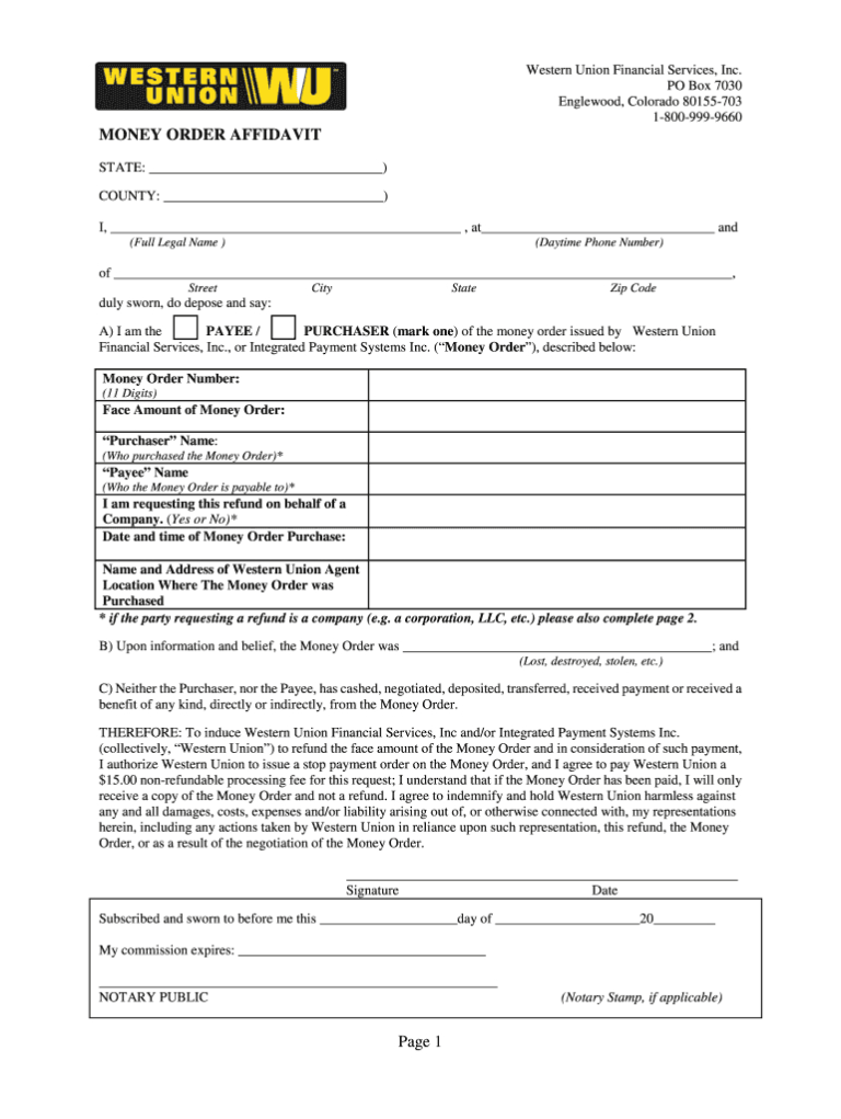 Printable Blank Western Union Money Order
