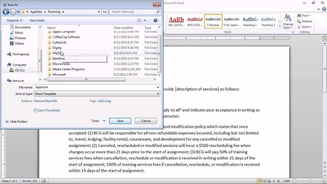 Word 2010 - Save A Document As A Template For Future Documents In Word 2010 Template Location