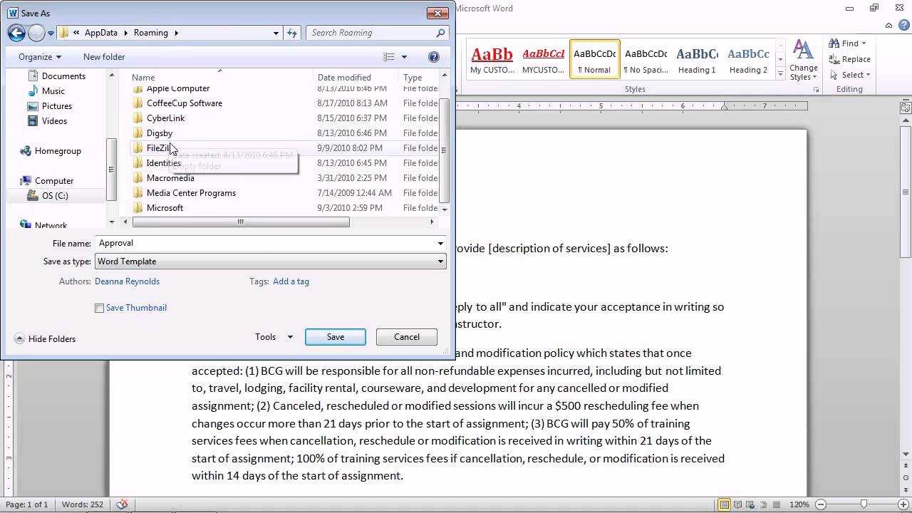 Word 2010 – Save A Document As A Template For Future Documents In Word 2010 Template Location