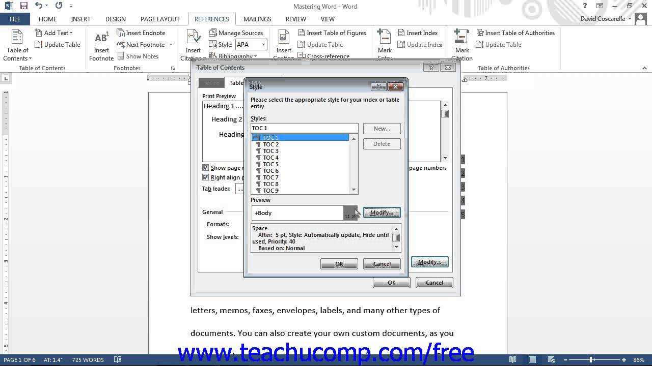 Word 2013 Tutorial Customizing A Table Of Contents Microsoft Training  Lesson 19.2 Inside Word 2013 Table Of Contents Template