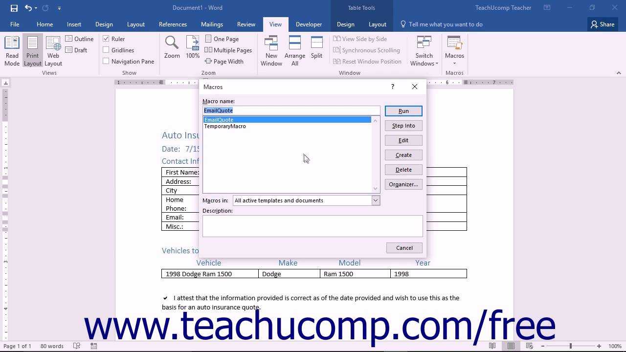 Word 2016 Tutorial Running And Deleting Recorded Macros Microsoft Training Intended For Word Macro Enabled Template