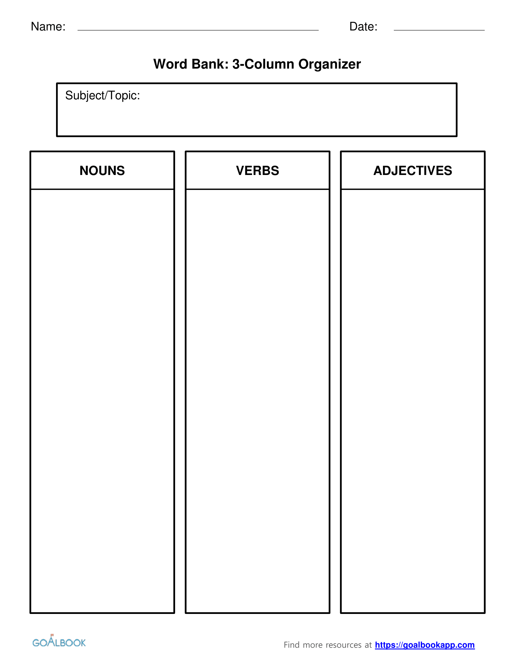 Word Bank | Udl Strategies – Goalbook Toolkit Pertaining To 3 Column Word Template