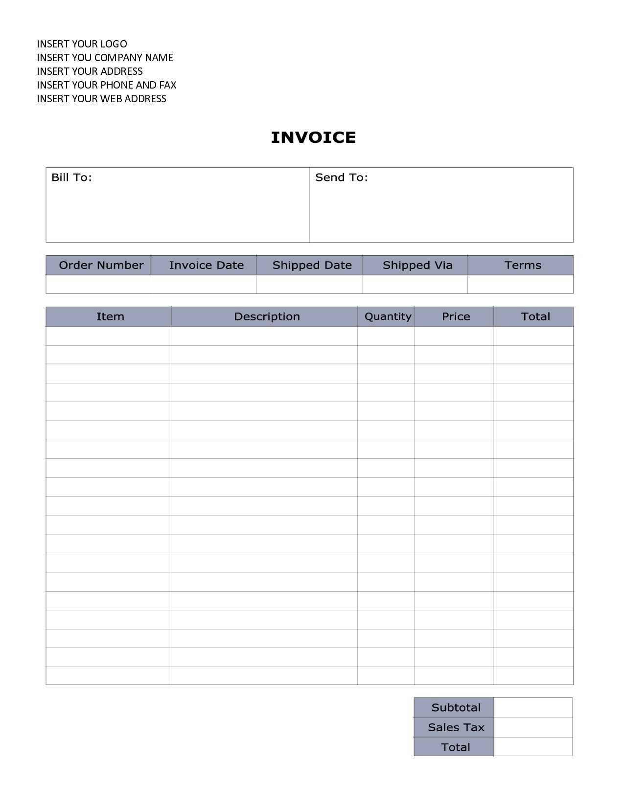 Word Document Invoice Template Sales Invoice Sample Word Inside Free Printable Invoice Template Microsoft Word
