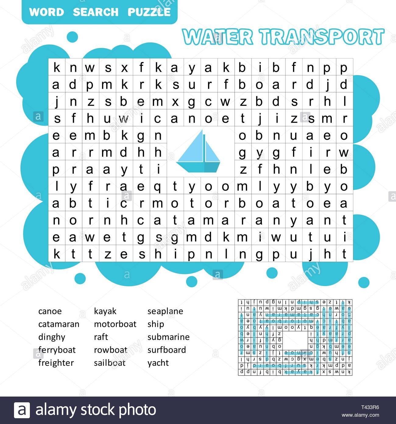 Word Puzzle Template With Water Transportation Illustration For Word Sleuth Template