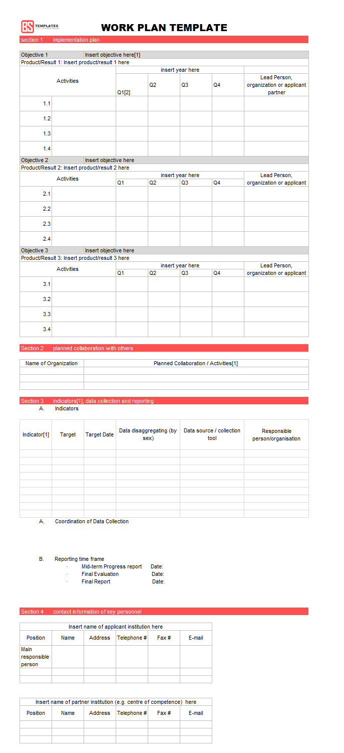 Work Plan [ Templates | Samples | Examples] – Word & Excel For Work Plan Template Word