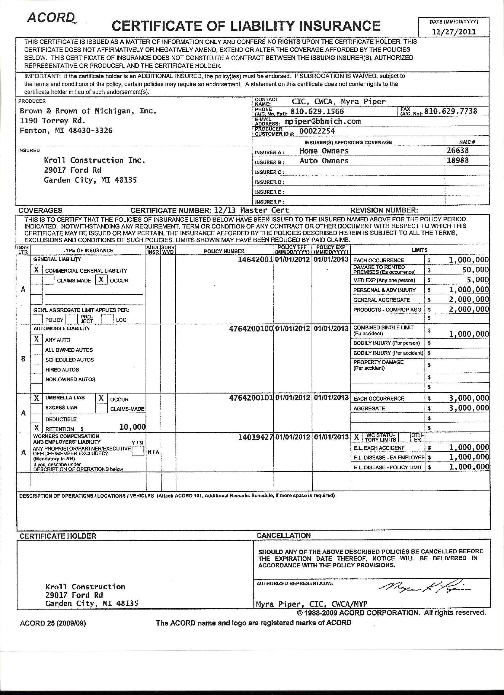 Workers Compensation Insurance Certificate Template The For Acord Insurance Certificate Template