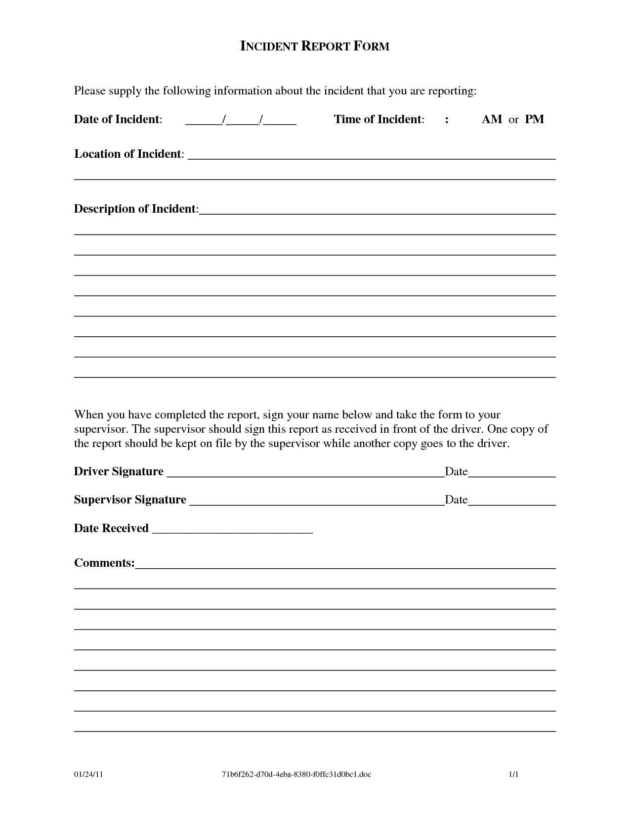 Workplace Incident Report Form Template Pertaining To Pertaining To Incident Report Form Template Doc