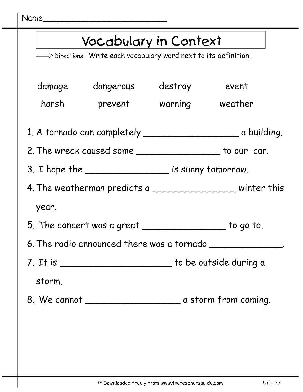 Worksheet Ideas ~ Vocabulary Words Worksheets Image Regarding Vocabulary Words Worksheet Template