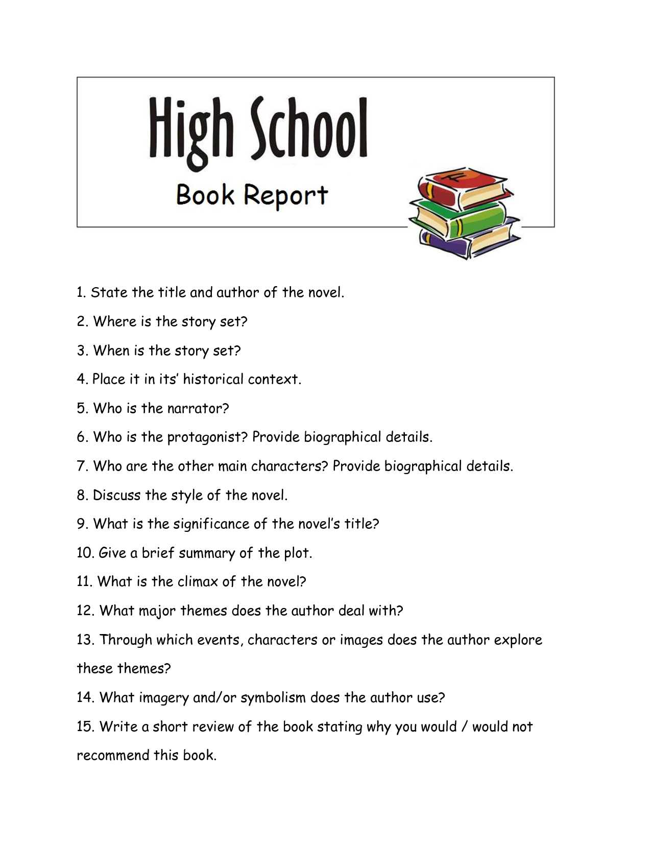 Writing A High School Book Report – How To Write A Book Intended For High School Book Report Template