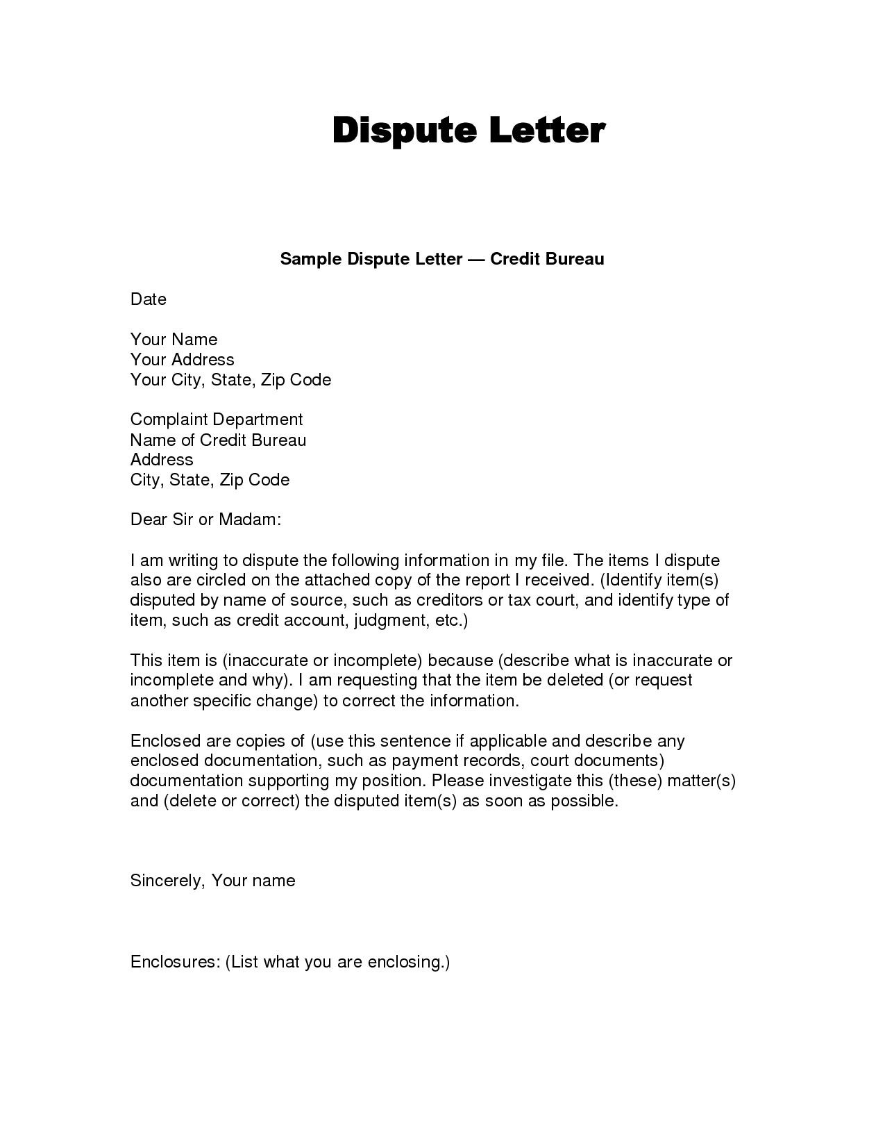 Writing Dispute Letter Format | Credit Bureaus, Lettering Intended For Credit Report Dispute Letter Template