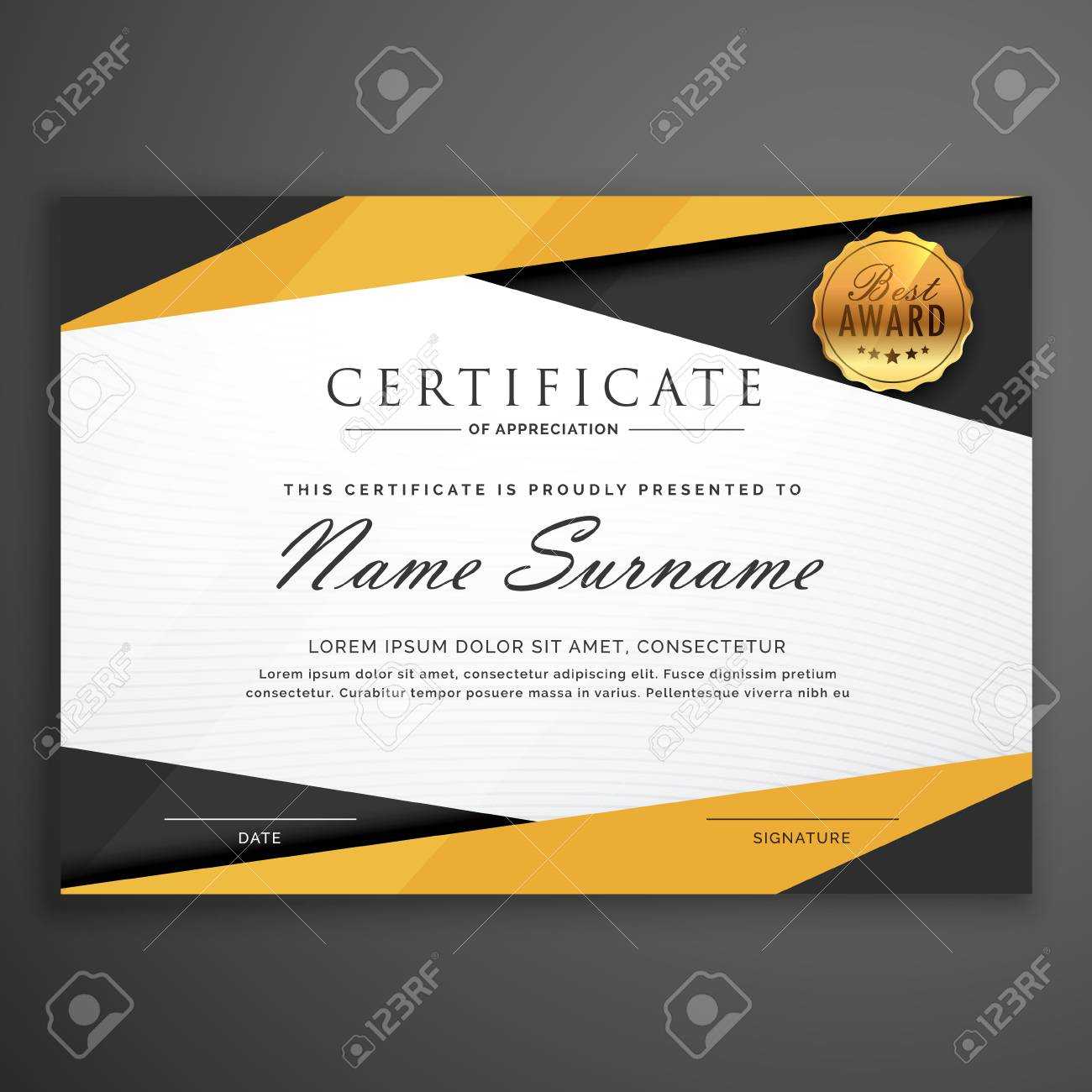 Yellow And Black Geometric Certificate Award Design Template Regarding Award Certificate Design Template